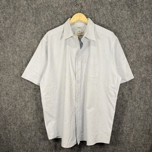 L.L.Bean Wrinkle Resistant Short Sleeve Shirt Mens 17.5 Blue Cotton Button Up